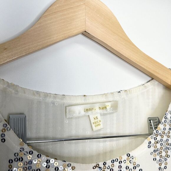 Jenny Han 100% Silk Sleeveless Cream Sequin Boat Neck Blouse Size XS - Picture 4 of 9